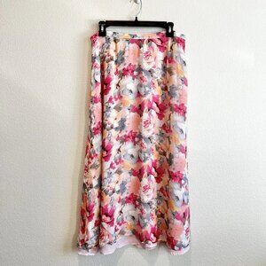 Valerie Stevens Skirt 1X Silk Floral Midi Vintage Pink Gray Peach Garden Party